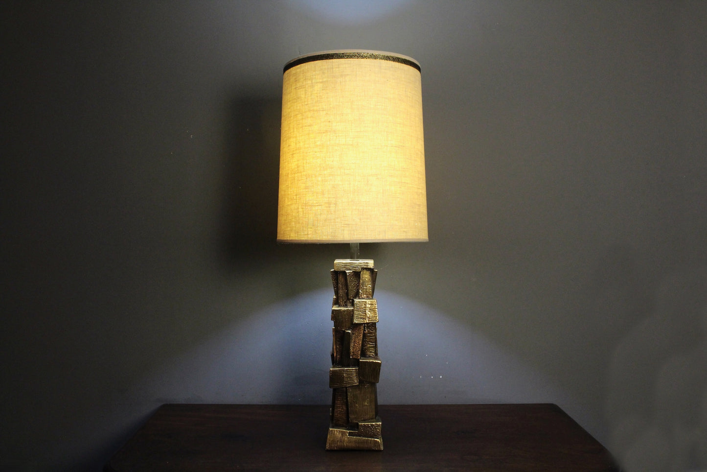 Large Brutalist Bronze-Finish Table Lamp