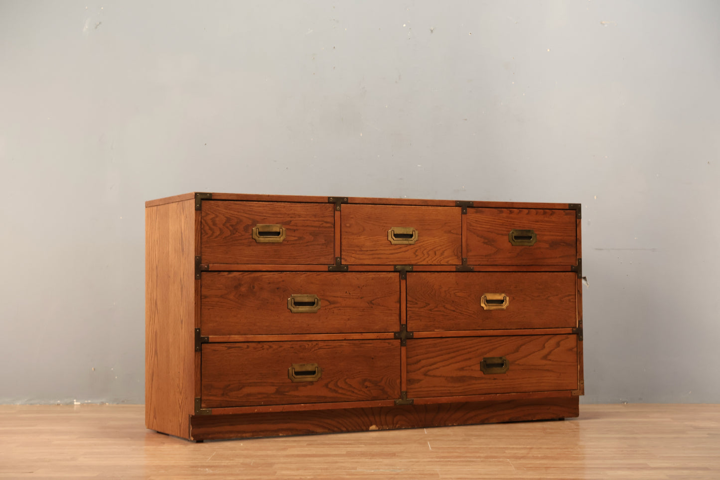 Bernhardt Oak Campaign 7-Drawer Dresser