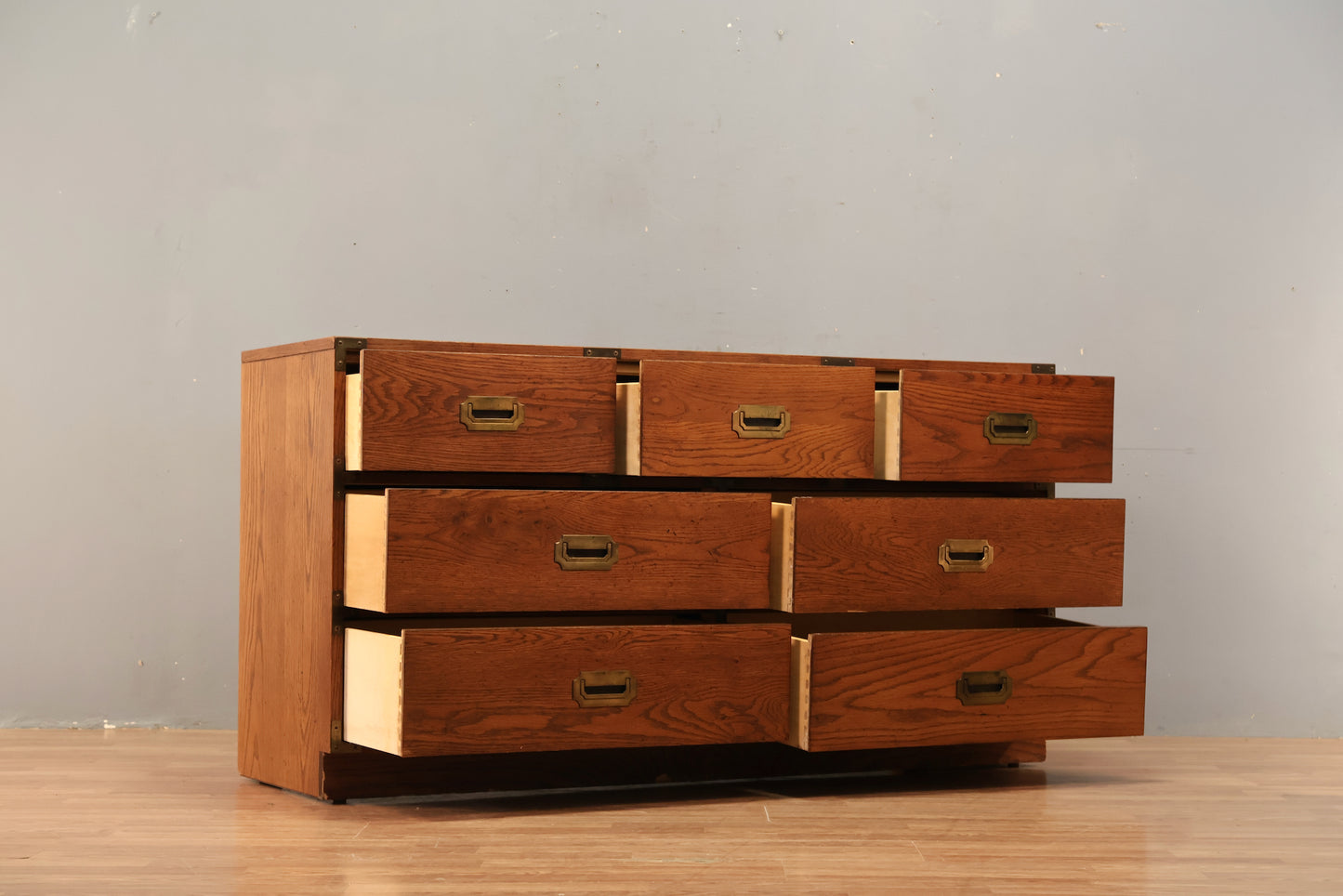 Bernhardt Oak Campaign 7-Drawer Dresser