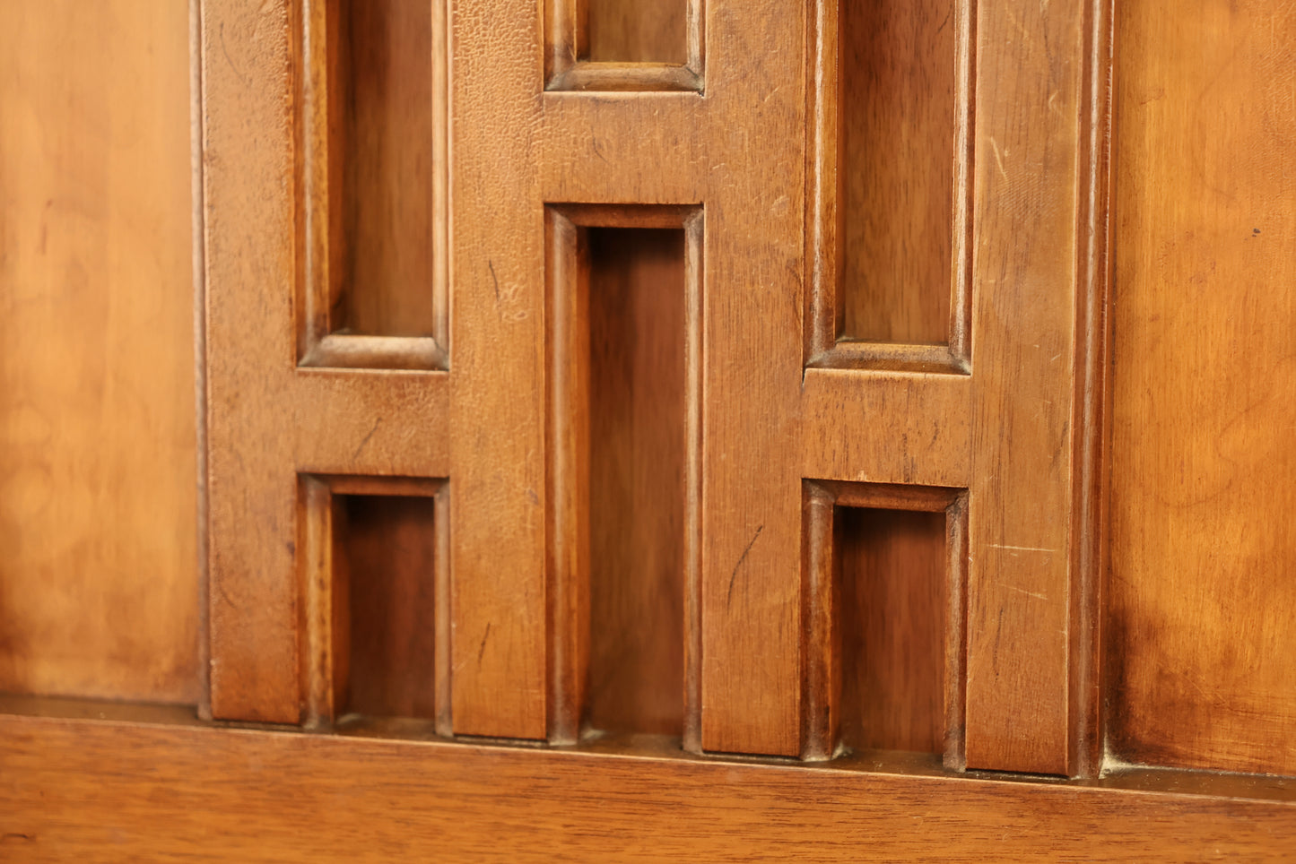 Geometric Paneled Walnut Full Headboard