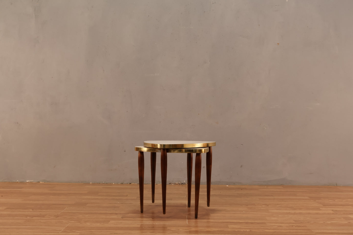 Pair of Atomic White & Gold Stacking Tables - ONLINE ONLY