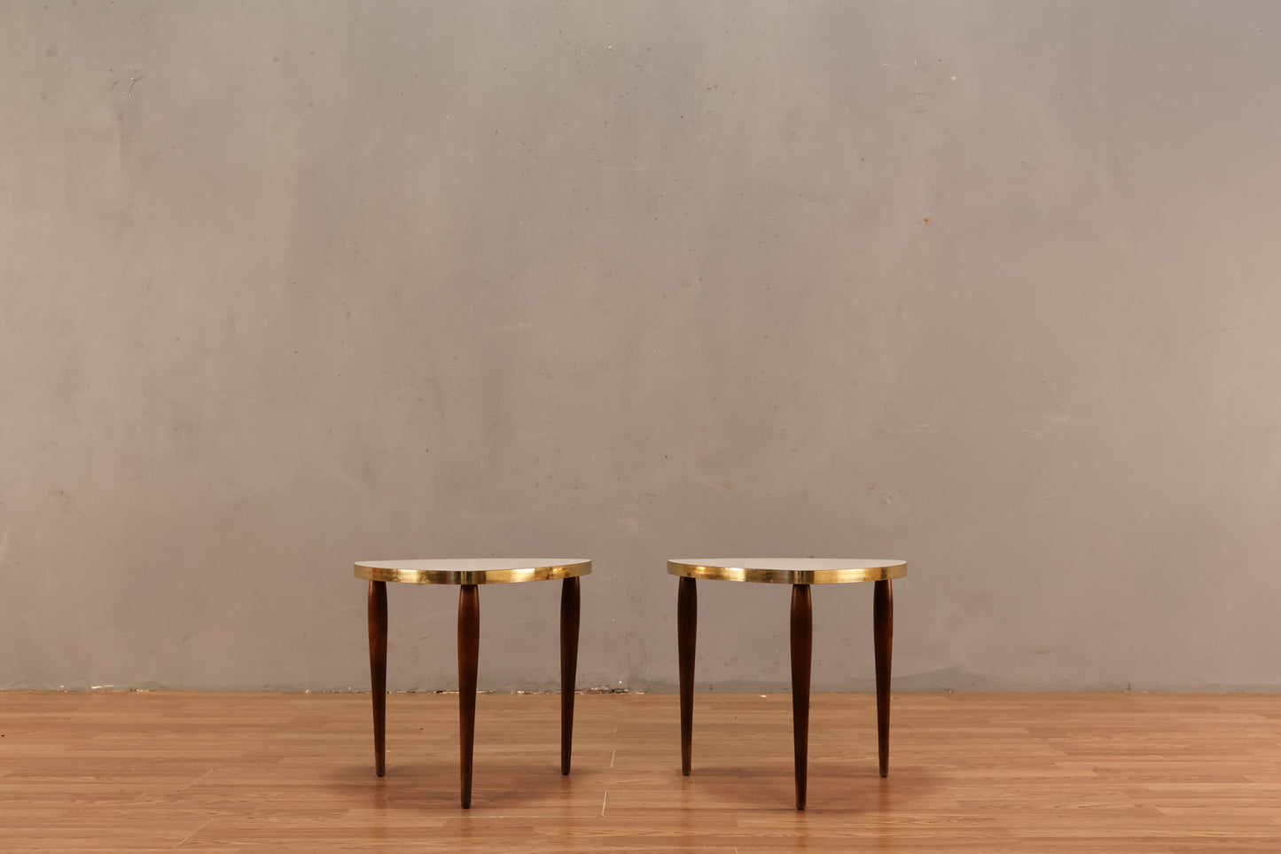 Pair of Atomic White & Gold Stacking Tables - ONLINE ONLY
