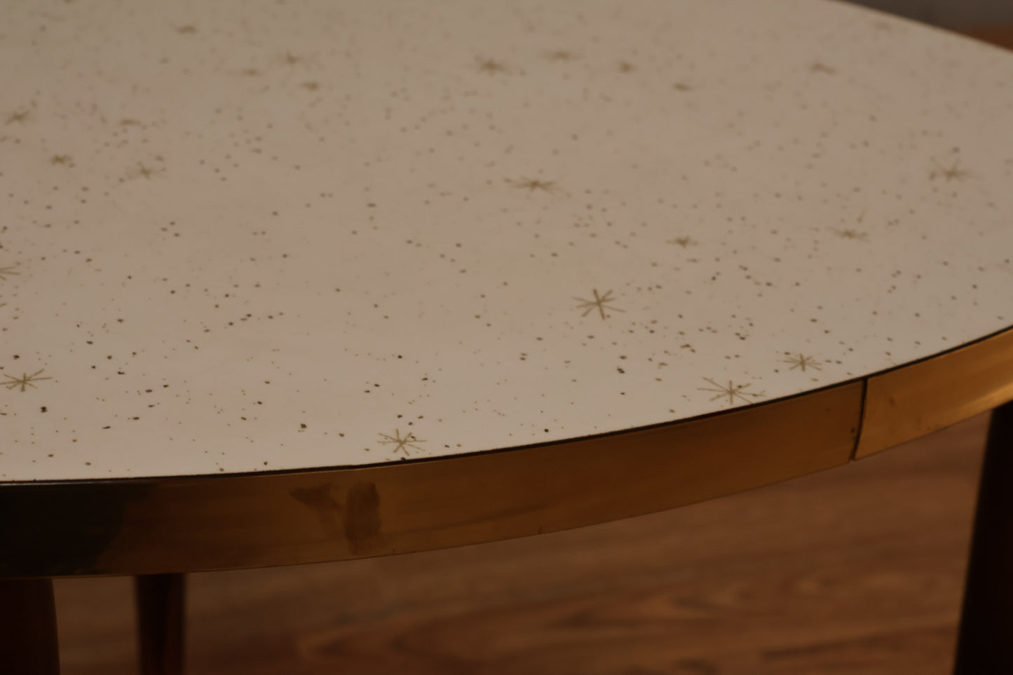 Pair of Atomic White & Gold Stacking Tables - ONLINE ONLY