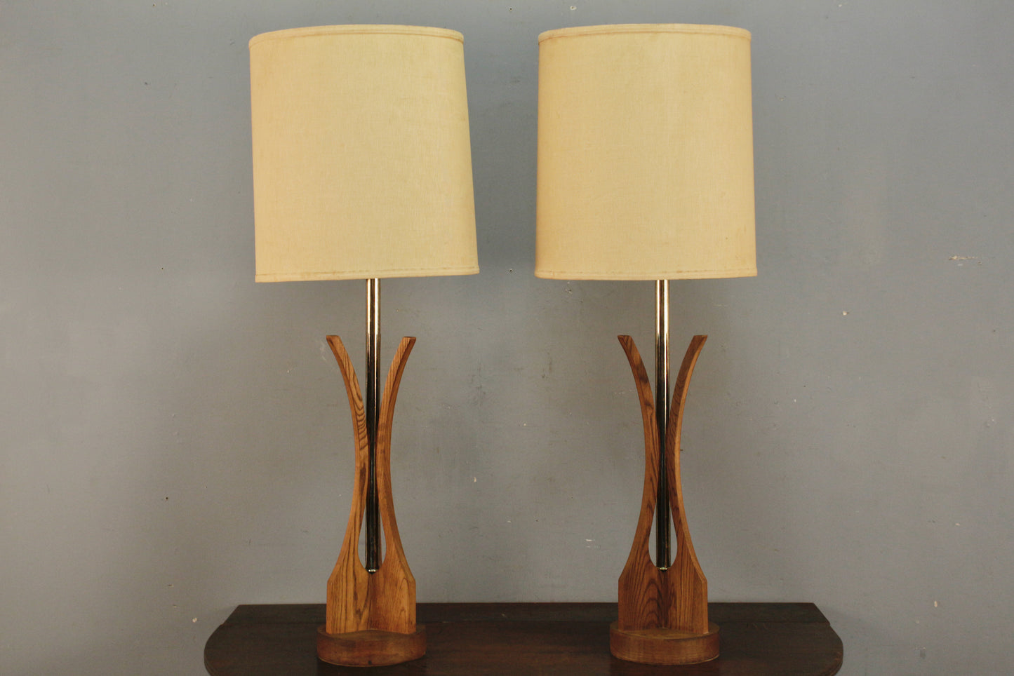 Tall Walnut & Brass Table Lamp