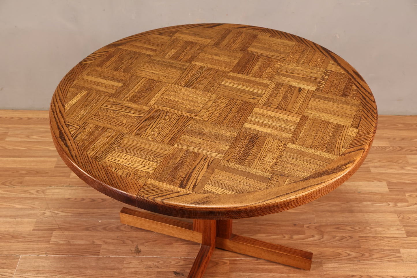 Luxe Oak Parquet Round Dining Table - ONLINE ONLY