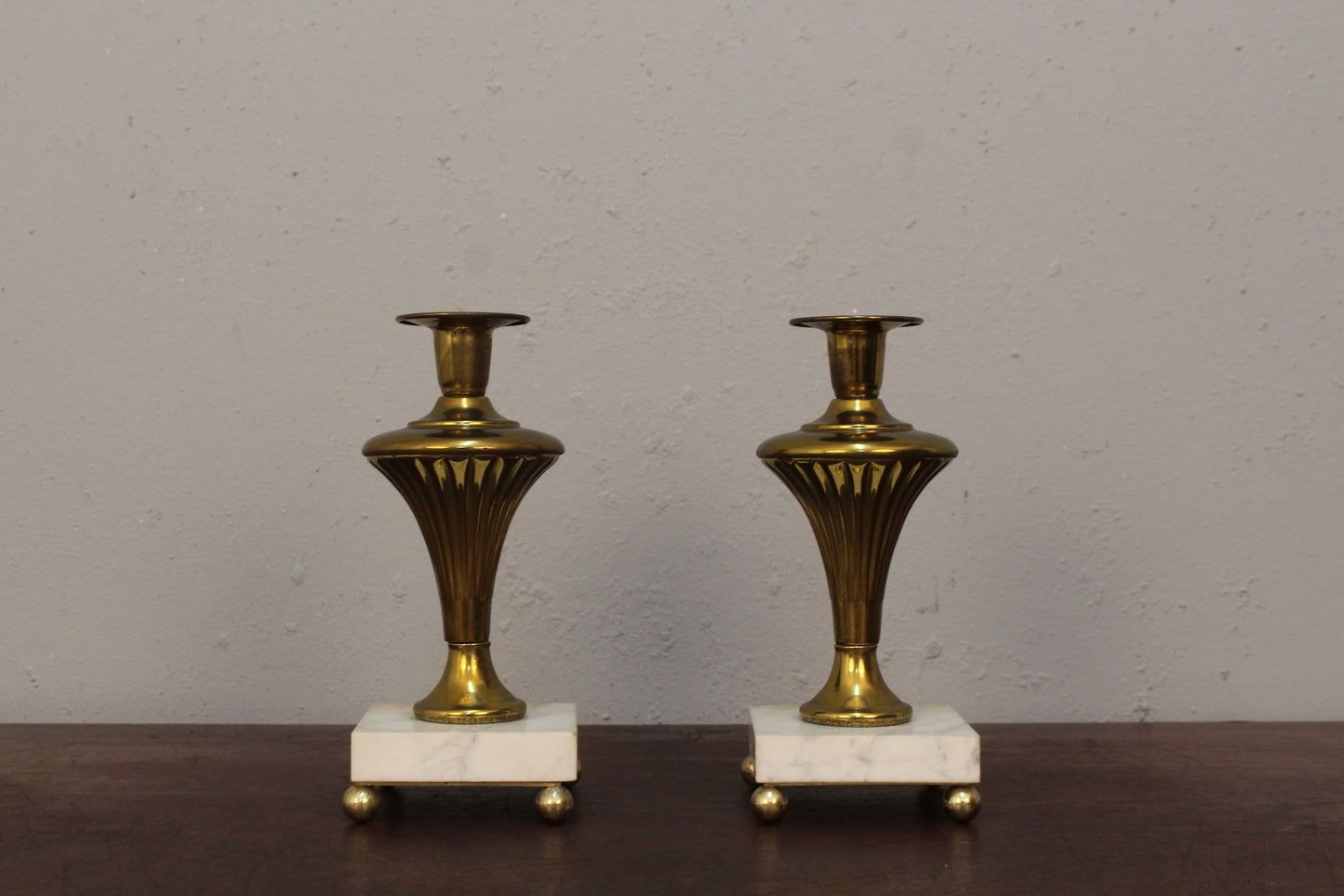 Pair of Italian Marble & Brass Candlesticks