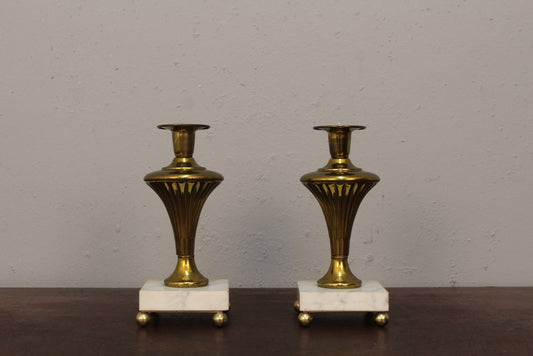 Pair of Italian Marble & Brass Candlesticks