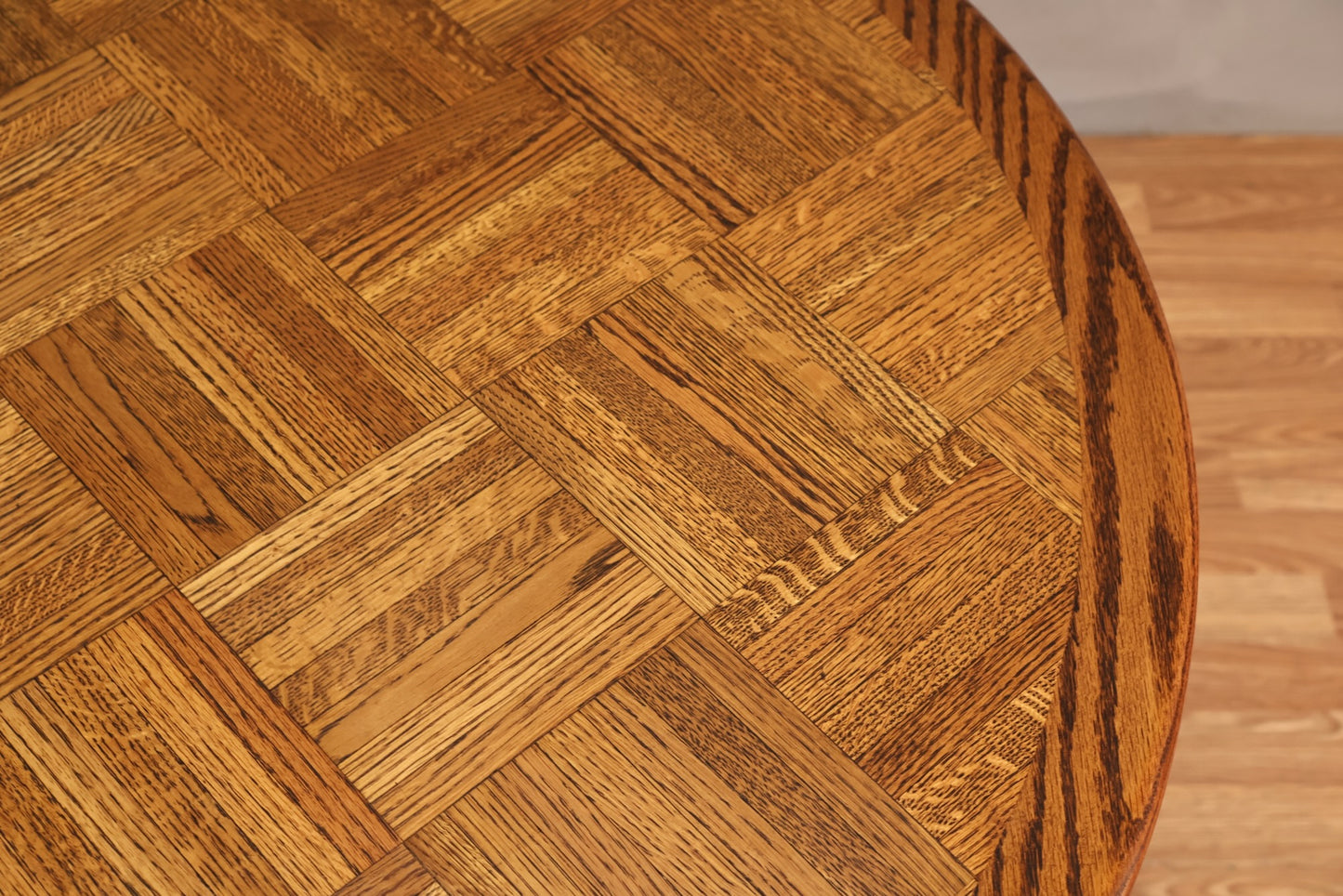 Luxe Oak Parquet Round Dining Table - ONLINE ONLY