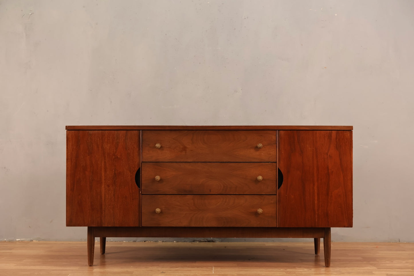 Stanley Walnut & Laminate 3-Drawer Credenza