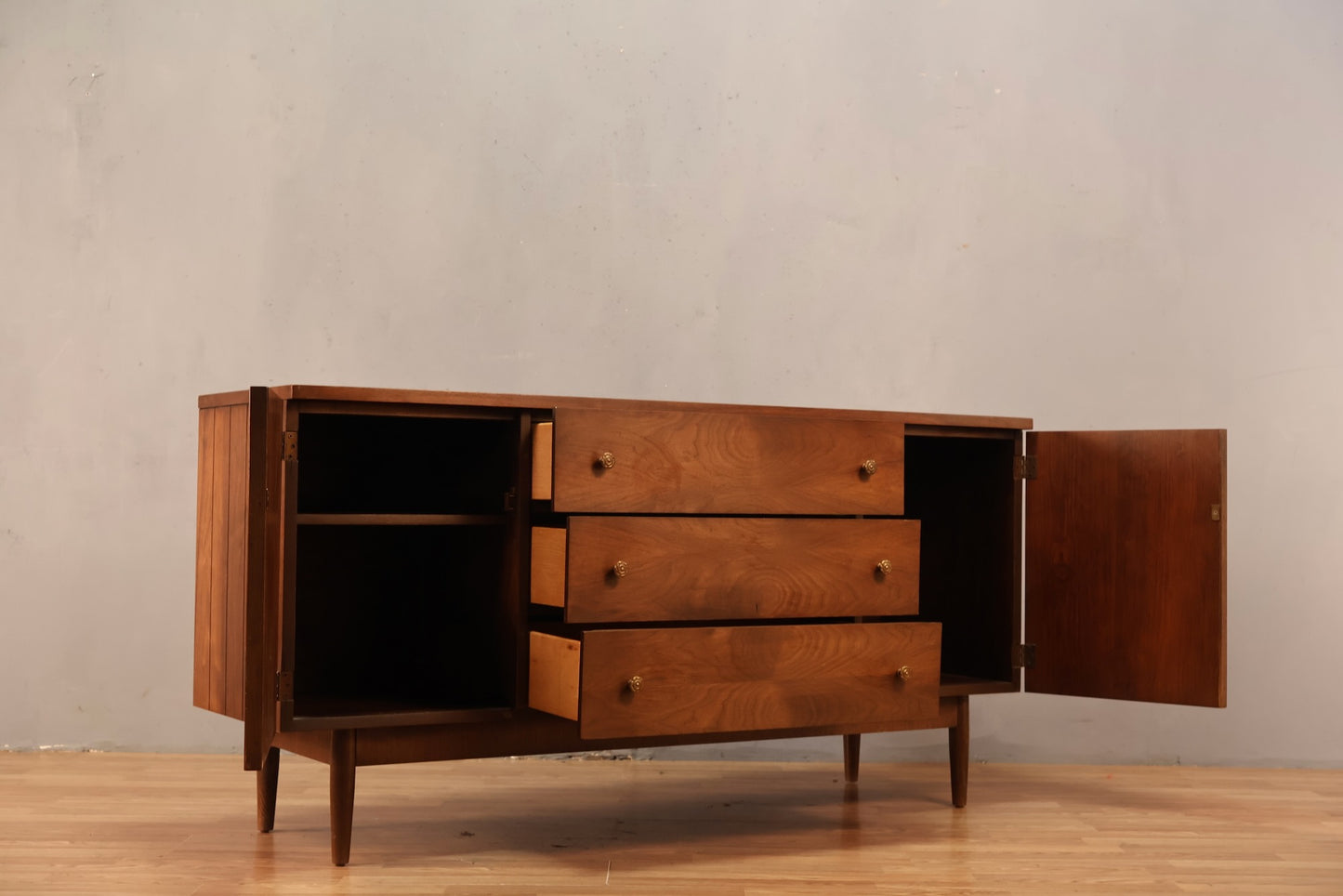 Stanley Walnut & Laminate 3-Drawer Credenza