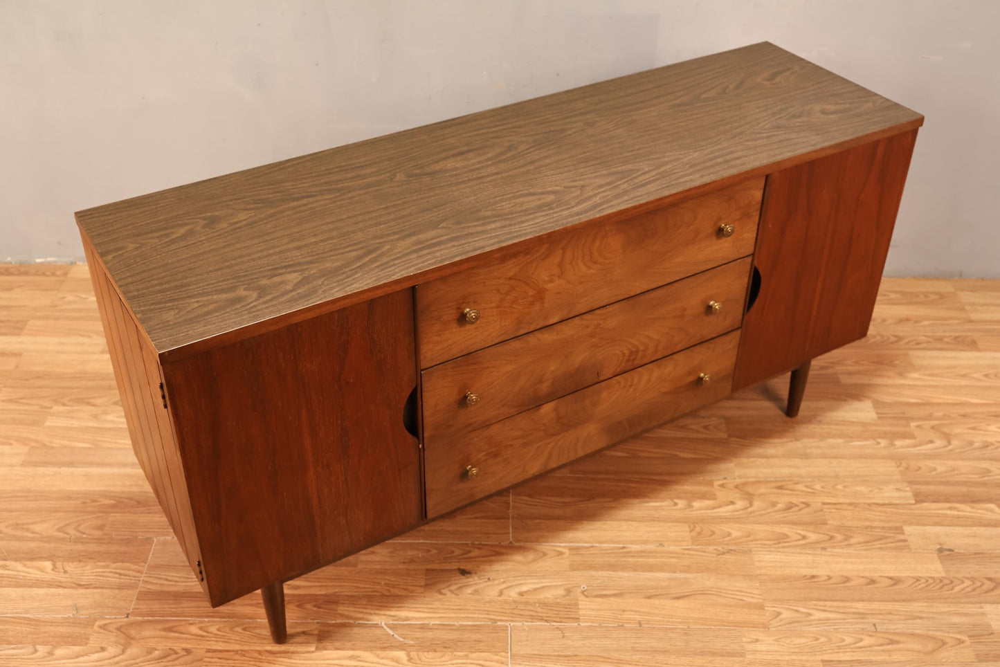Stanley Walnut & Laminate 3-Drawer Credenza
