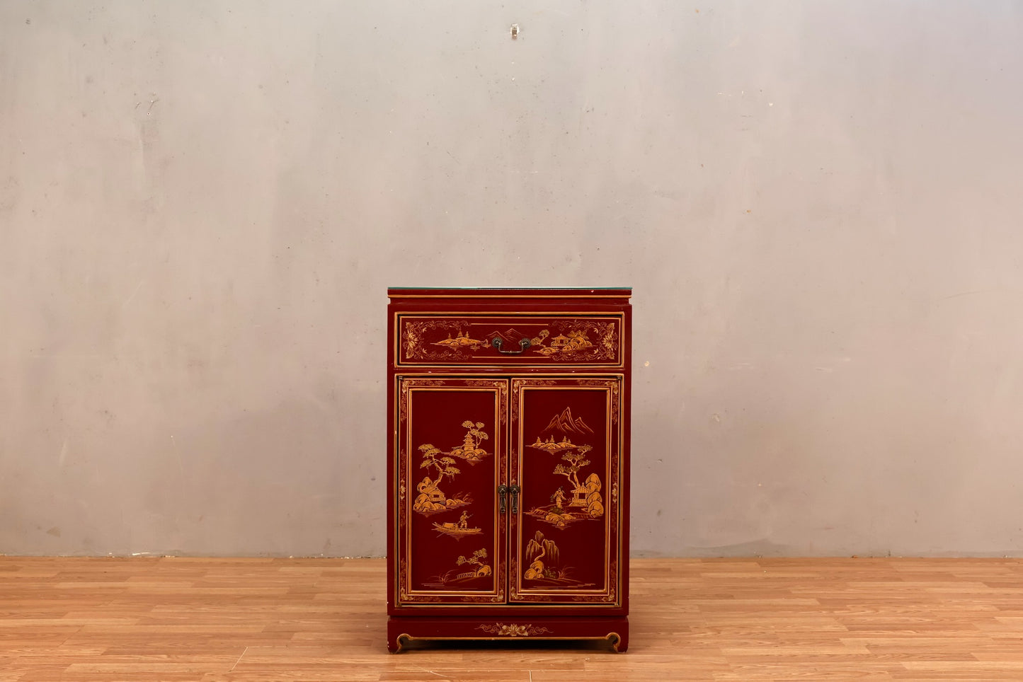 Small Maroon Chinoiserie Cabinet