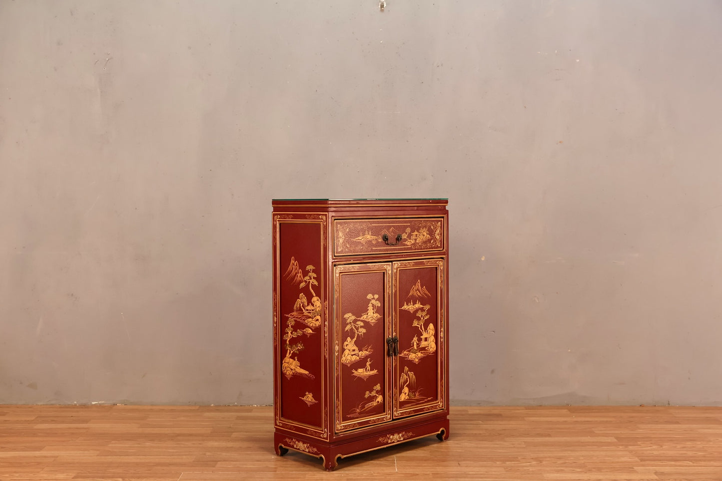 Small Maroon Chinoiserie Cabinet