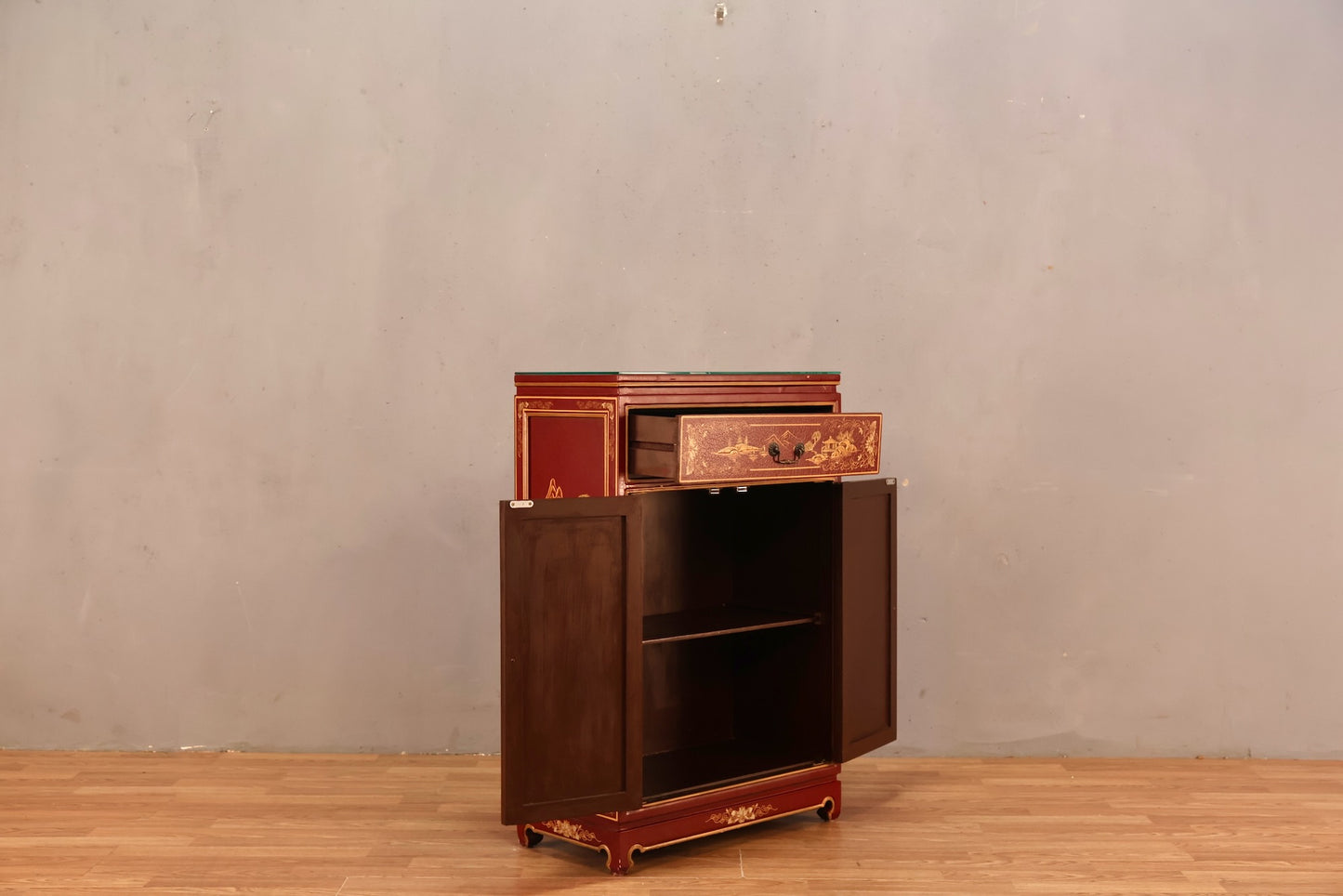 Small Maroon Chinoiserie Cabinet