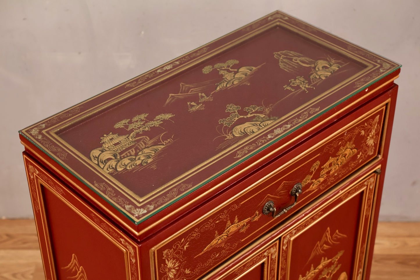 Small Maroon Chinoiserie Cabinet