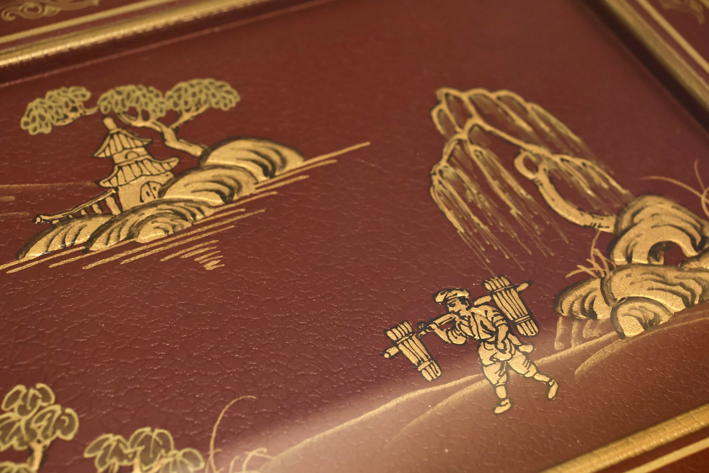 Small Maroon Chinoiserie Cabinet