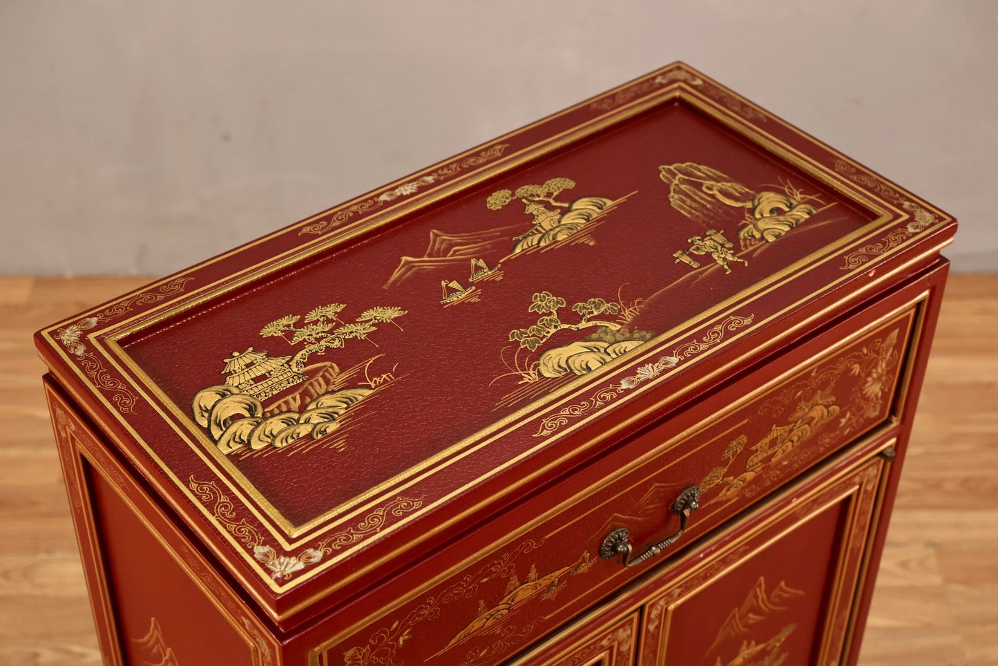 Small Maroon Chinoiserie Cabinet