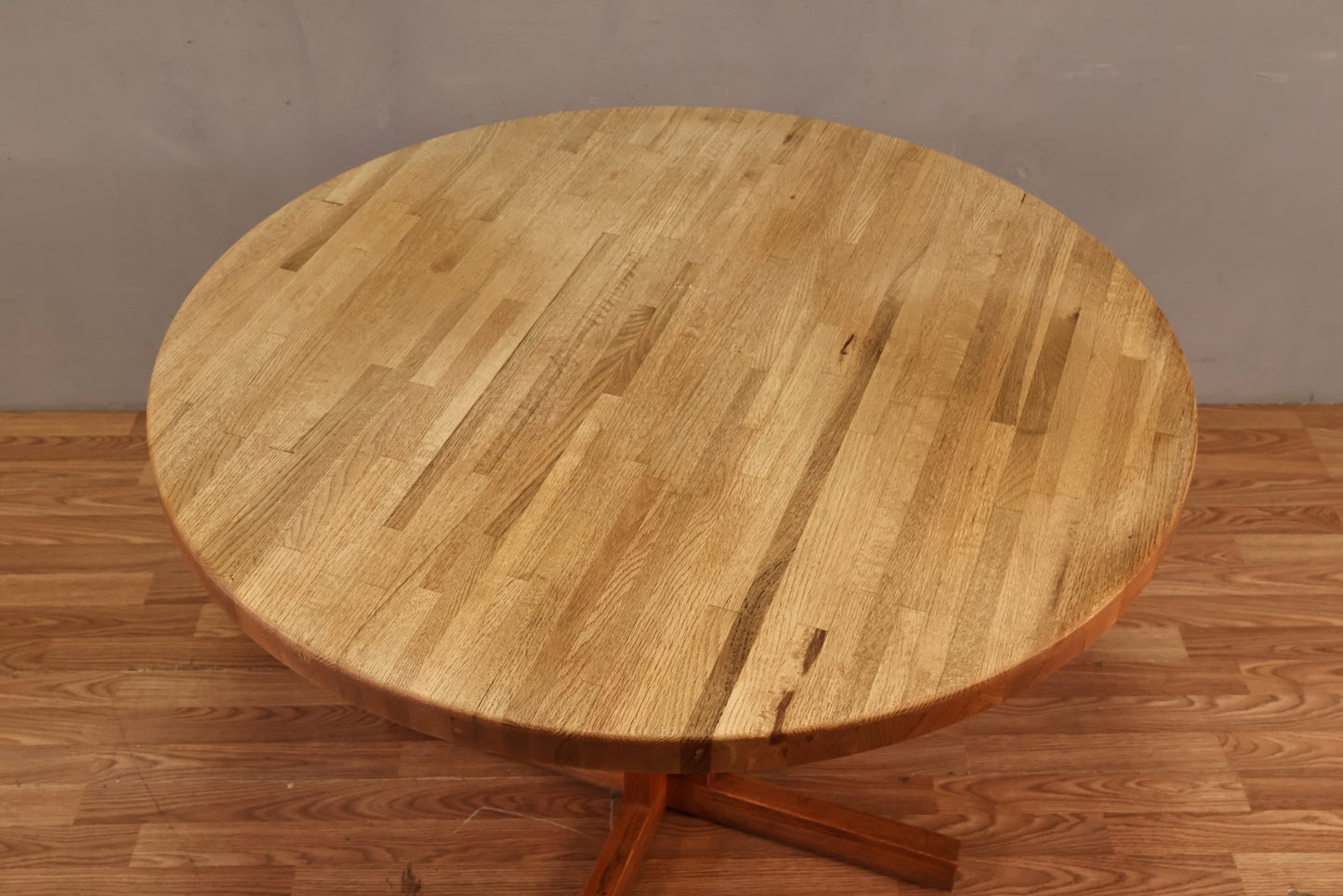 Oak Parquet Round Dining Table - ONLINE ONLY