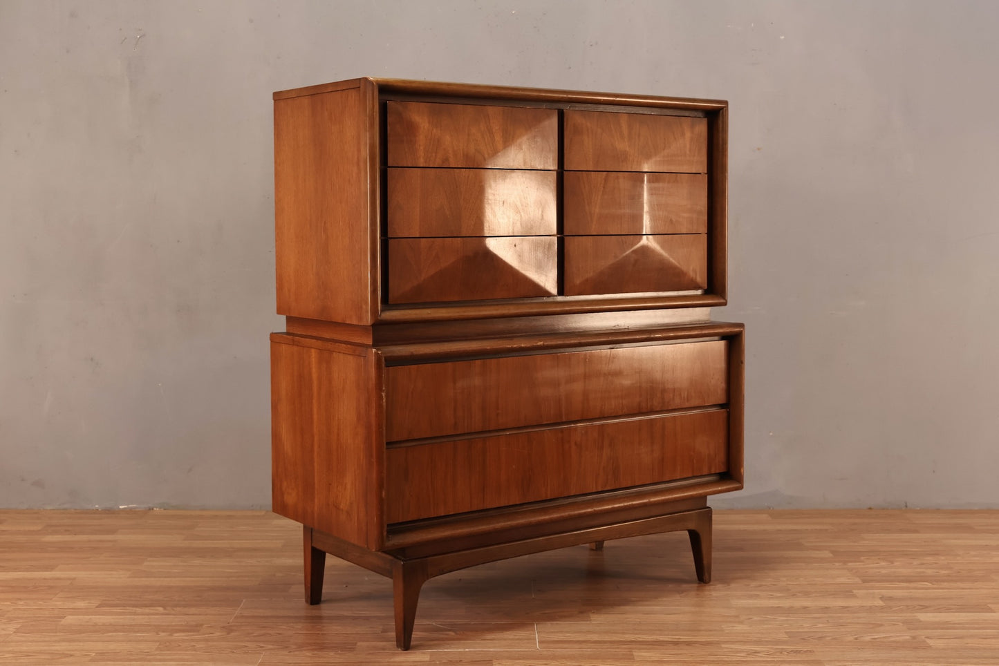 Mid Century Convex 8-Drawer Highboy Dresser