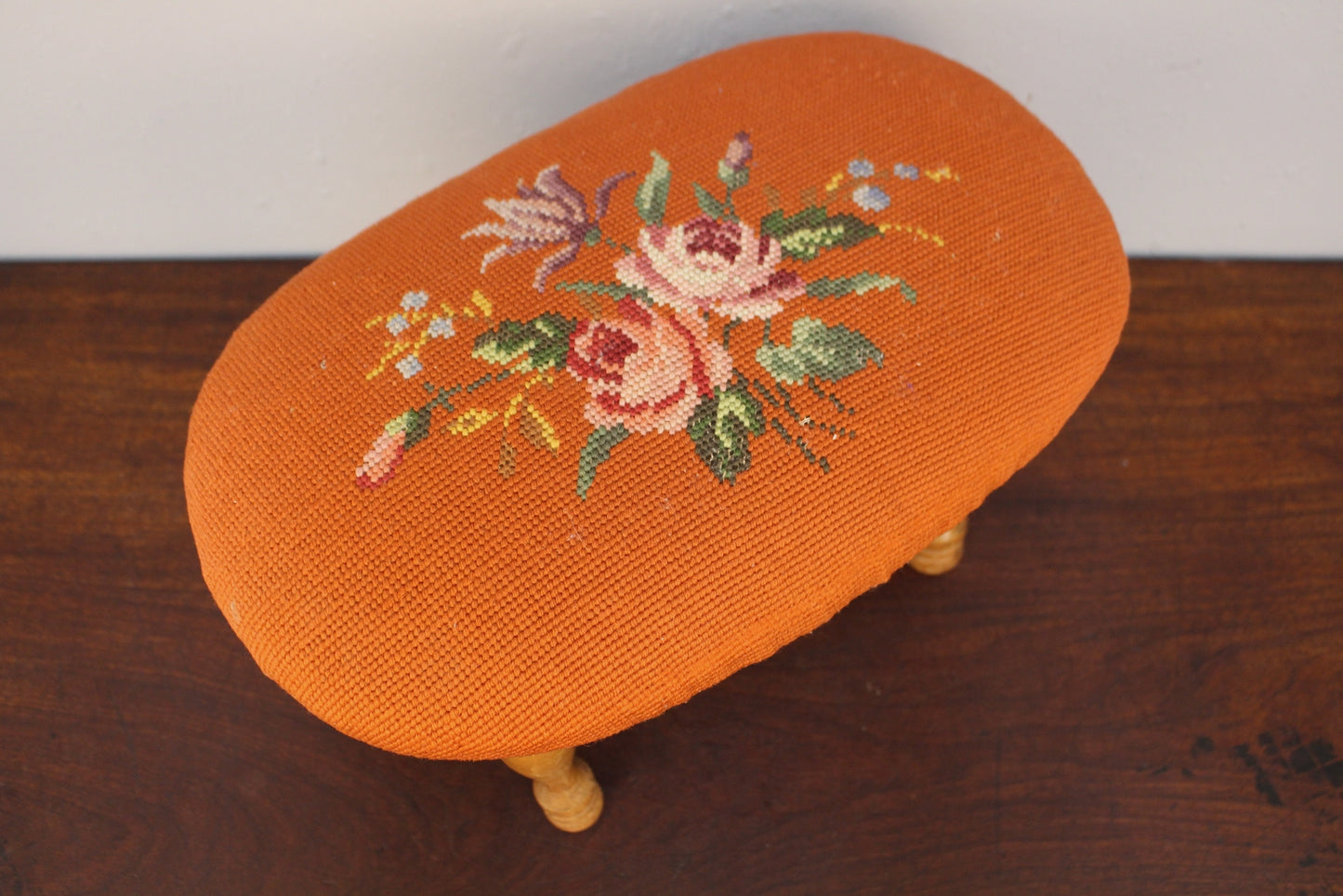 Petite Floral Needlepoint Stool
