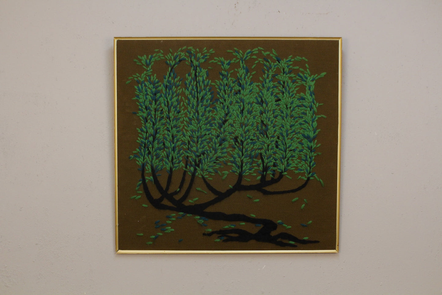 1970s "Weeping Willow" Embroidered Art