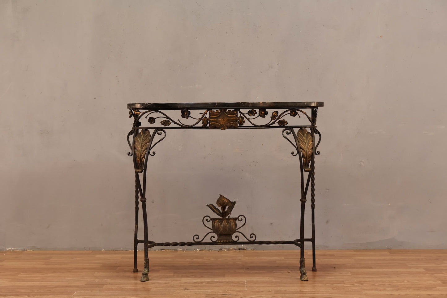 Slim Wrought Iron & Marble Console Table - ONLINE ONLY
