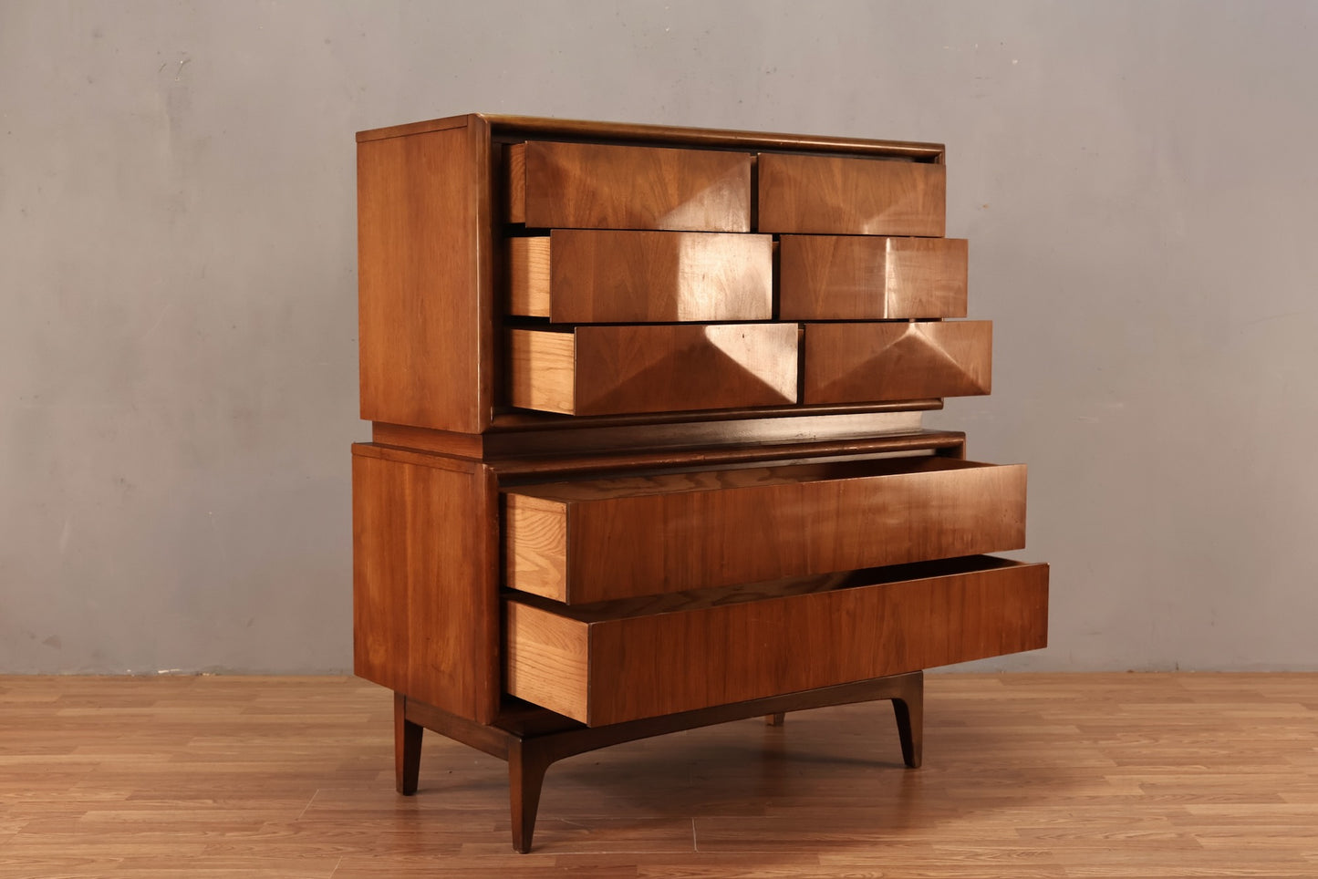 Mid Century Convex 8-Drawer Highboy Dresser