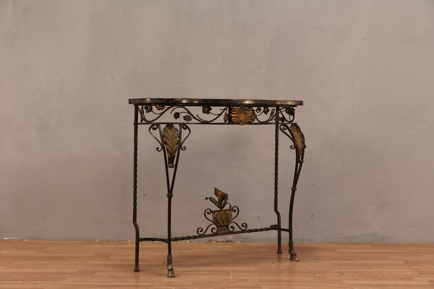 Slim Wrought Iron & Marble Console Table - ONLINE ONLY