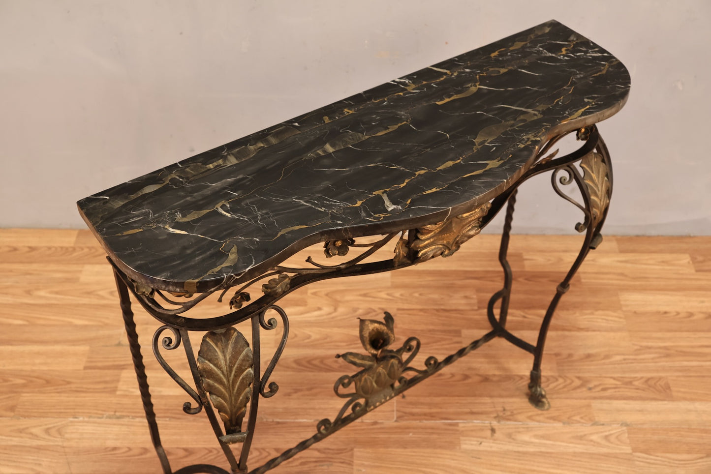 Slim Wrought Iron & Marble Console Table - ONLINE ONLY