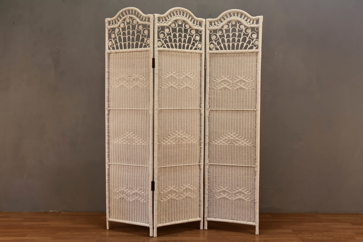 White Wicker 3-Panel Room Divider - ONLINE ONLY