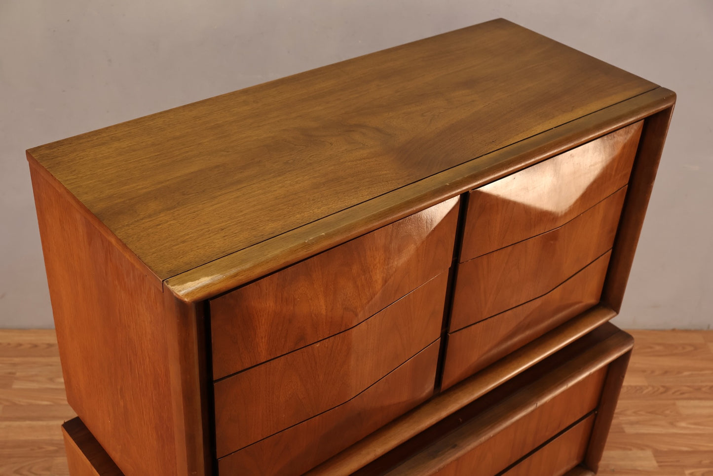 Mid Century Convex 8-Drawer Highboy Dresser