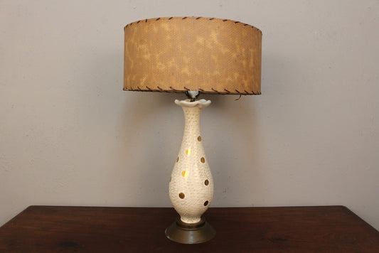 Mid Century Gold Polka Dot Ceramic Table Lamp