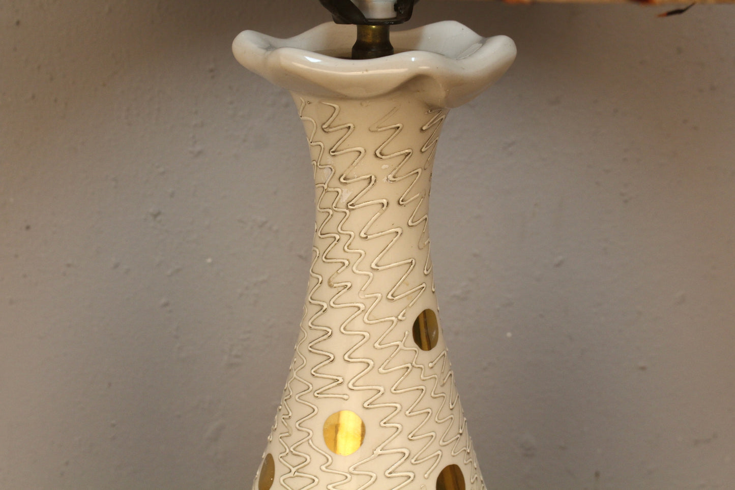 Mid Century Gold Polka Dot Ceramic Table Lamp