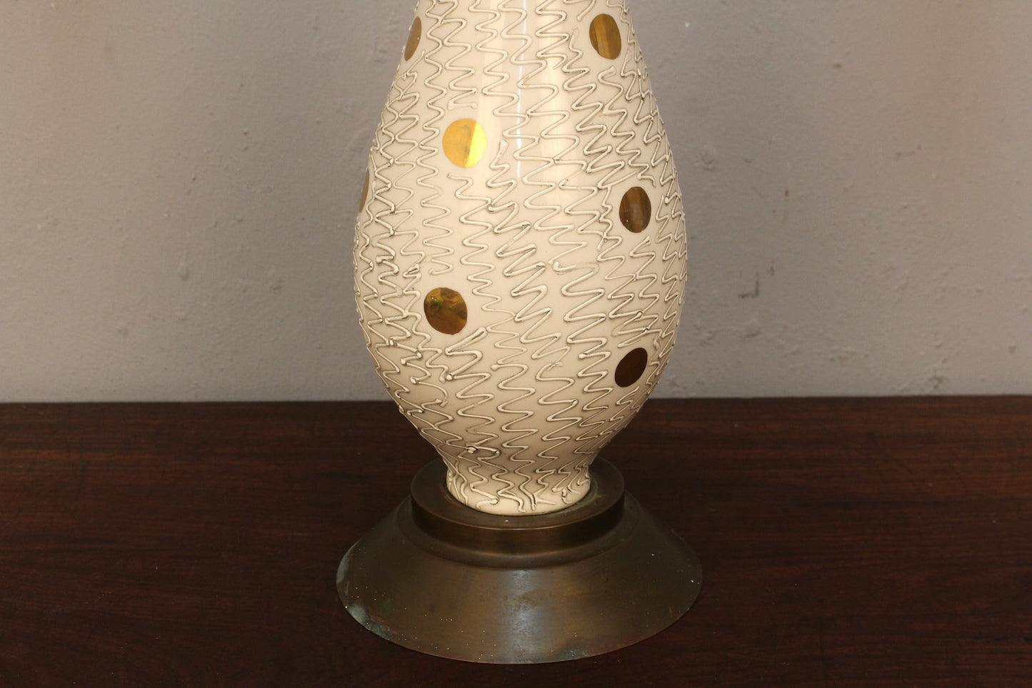 Mid Century Gold Polka Dot Ceramic Table Lamp