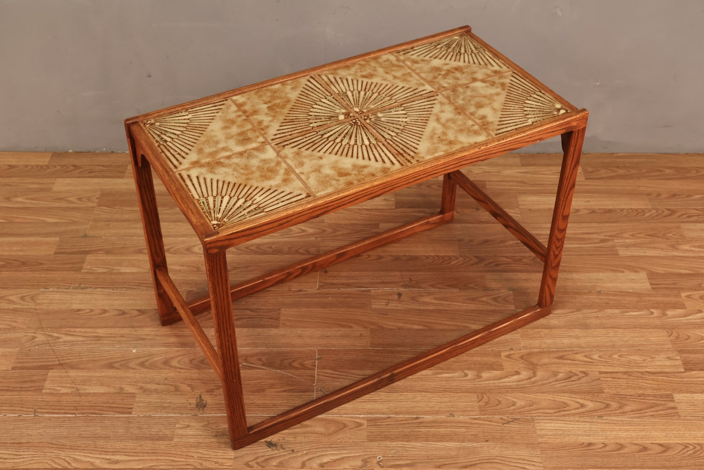 Oak & Tan Tile End Table