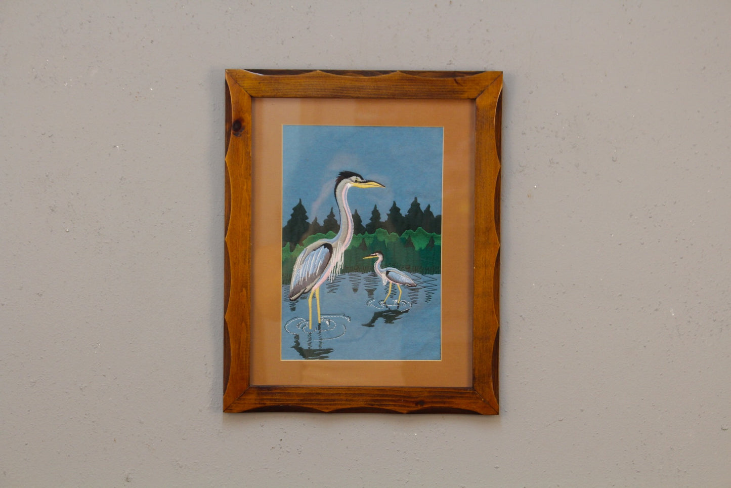 "Herons In Water" Embroidered Artwork