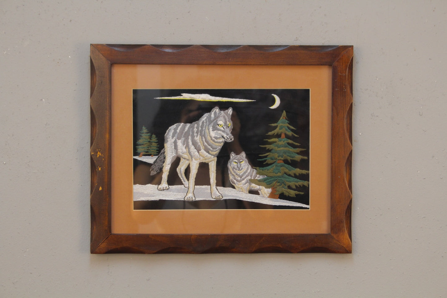 "Wolves At Night" Embroidered Artwork